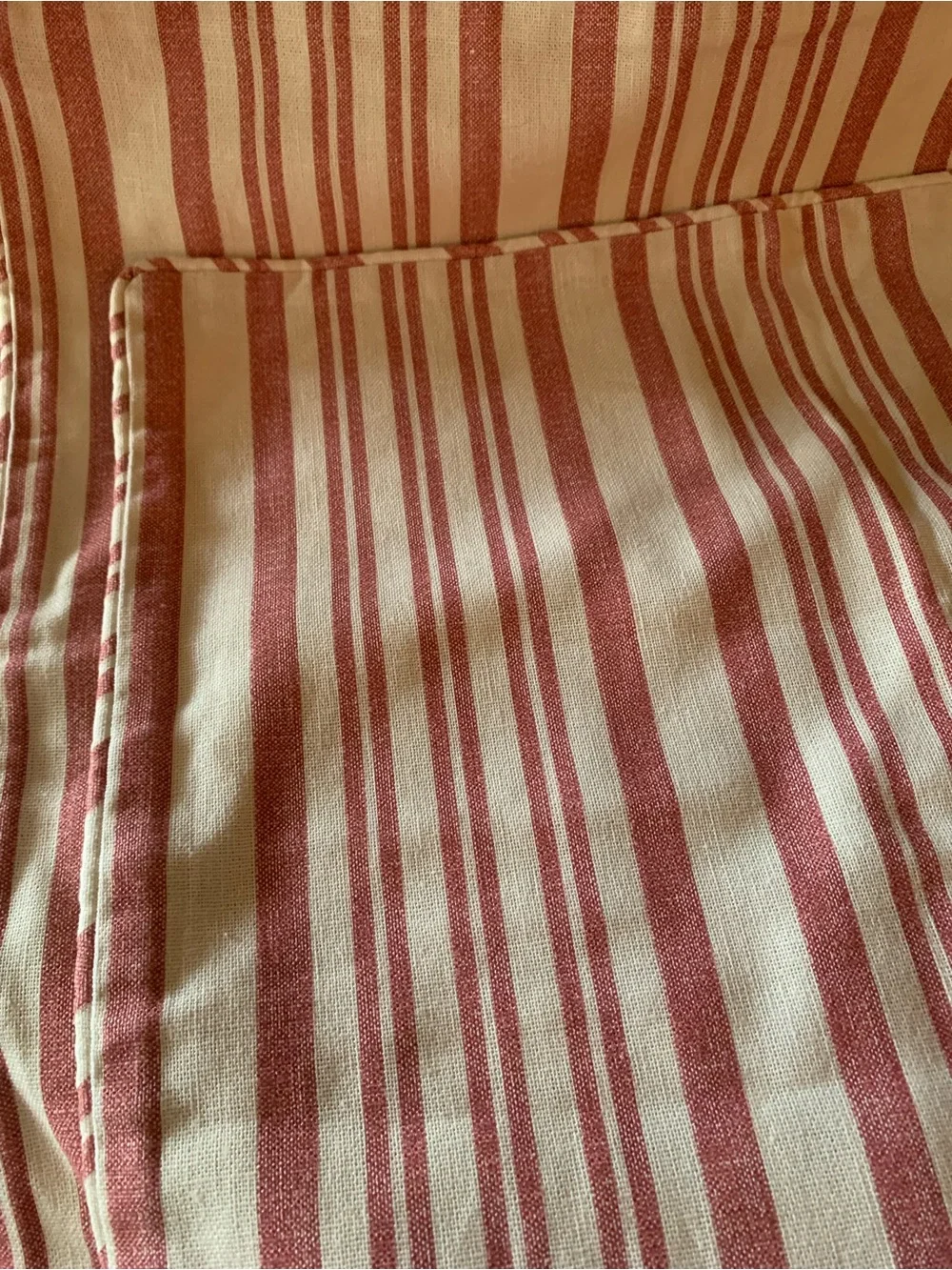 2 Pottery Barn, NEW NEVER USED, RED and CREAM stripe pillow covers, size 20X 20.